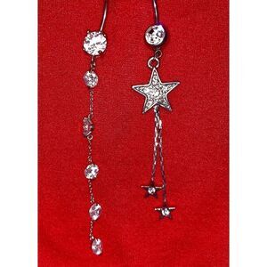 2 silver rhinestone dangle navel belly rings sexy!